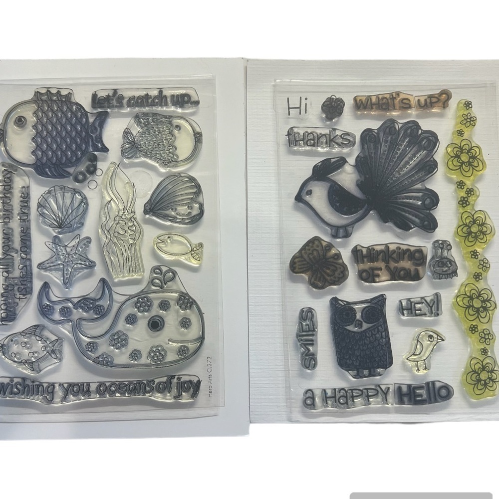 Hero Arts Set of 2 Cling Stamp Sets Oceans of Joy CL372 
Happy Hello CL231 Birds